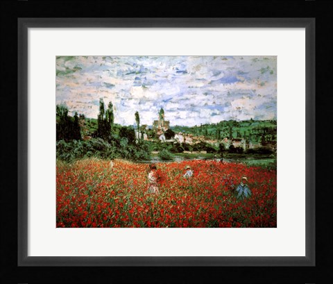 Framed Field of Poppies, Vetheuil Print