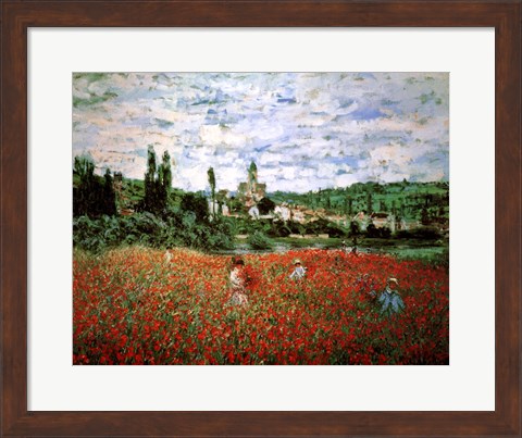 Framed Field of Poppies, Vetheuil Print