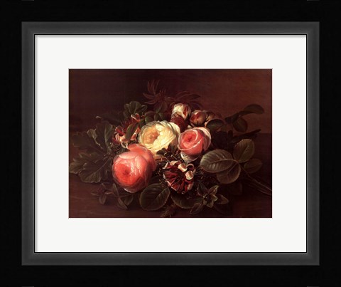 Framed Roses &amp; Honeysuckle on a Ledge Print