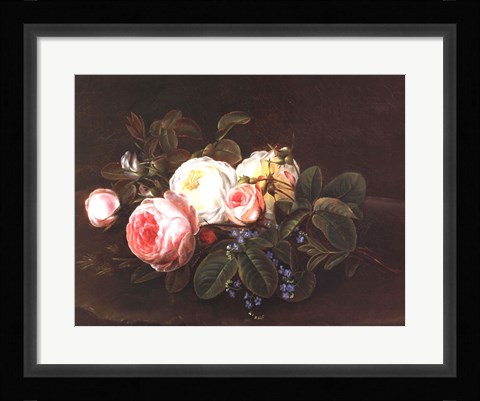 Framed Still Life with Roses and Forget-Me-Nots Print