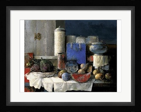 Framed Nature Morte au Carre Bleu Print