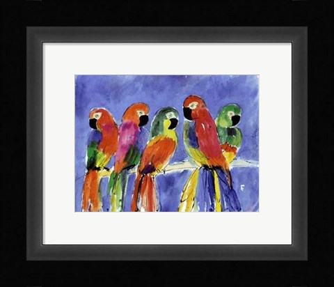 Framed Parrots on Blue Print