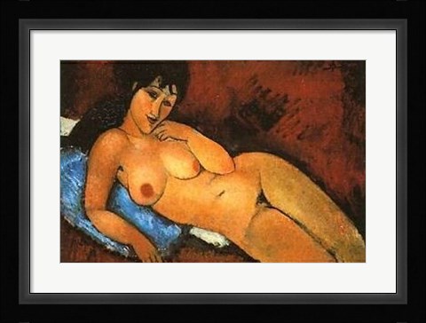 Framed Nu Sur Coussin Bleu Print