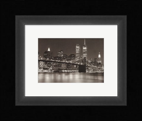Framed Over the Brooklyn Bridge at Night Print