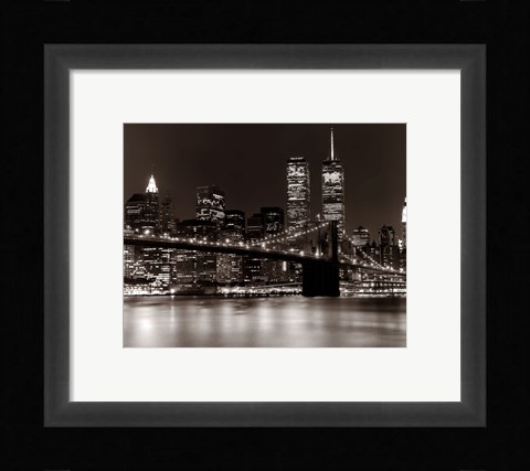 Framed Over the Brooklyn Bridge at Night Print