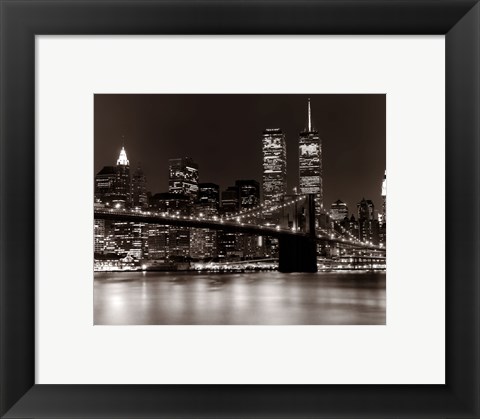 Framed Over the Brooklyn Bridge at Night Print