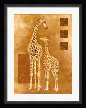 Framed Mother Giraffe with Young Print