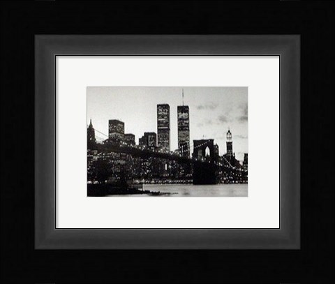 Framed WTC Over Brooklyn Bridge (Night) Print