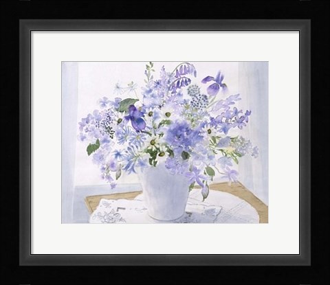 Framed Blue Floral Spray Print