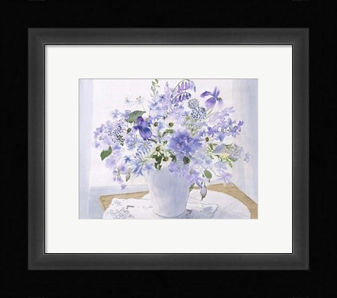 Framed Blue Floral Spray Print