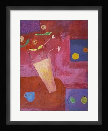 Framed Floral Study in Red and Blue Print