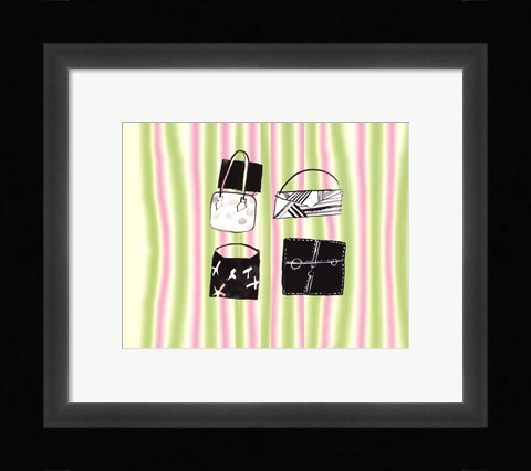 Framed Quatre Sacs a Main sur Rose et Vert Print