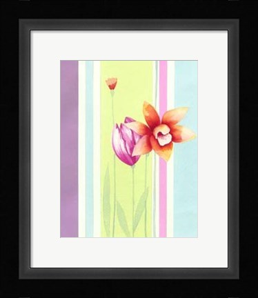 Framed Flowers &amp; Stripes I Print