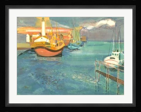 Framed Boats in Harbor I Print