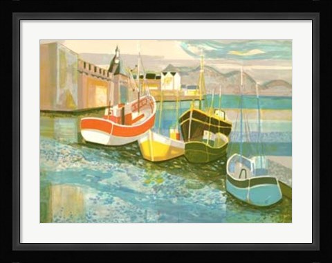 Framed Boats in Harbor II Print