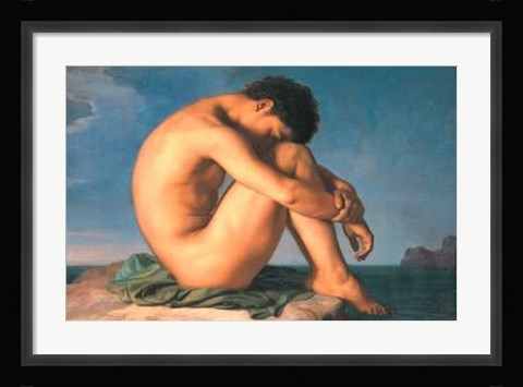 Framed Jeune Homme Nu Assis Au Boro De La Mer Print