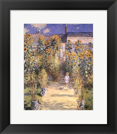 Framed Artist's Garden at Vetheuil with Boy, c.1880 Print