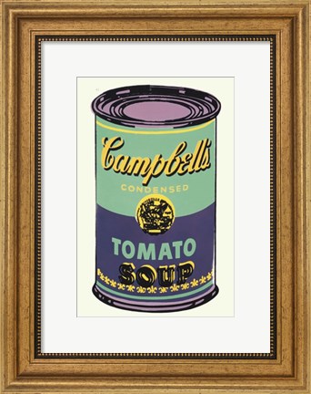 Framed Campbell&#39;s Soup Can, 1965 (green &amp; purple) Print
