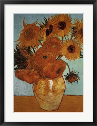 Framed Sunflowers on Blue, c.1888 Print