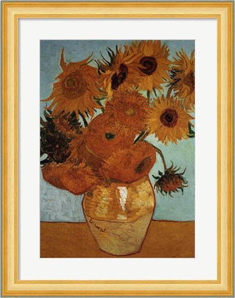 Framed Sunflowers on Blue, c.1888 Print