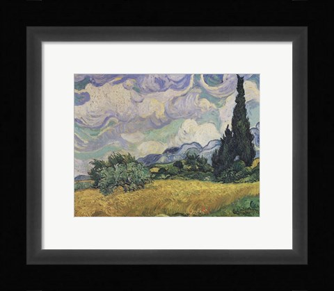 Framed Wheat Field with Cypresses, c.1889 Print