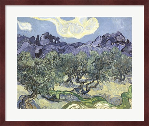 Framed Olive Trees, c.1889 (blue &amp; green) Print