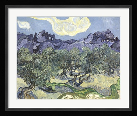Framed Olive Trees, c.1889 (blue &amp; green) Print