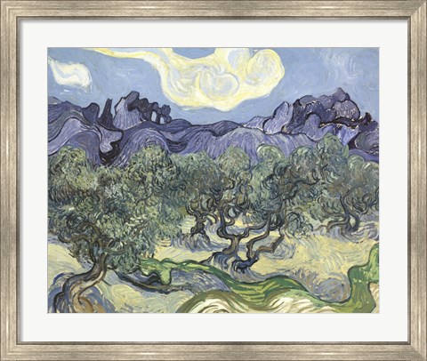 Framed Olive Trees, c.1889 (blue &amp; green) Print