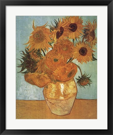 Framed Vase with Twelve Sunflowers, c.1888 Print