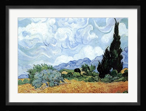 Framed Wheat Field with Cypresses, c.1889 Print