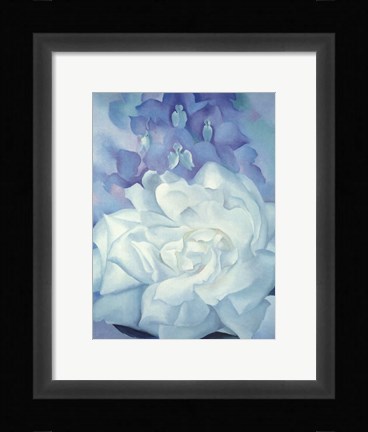 Framed White Rose with Larkspur No. 2, 1927 Print