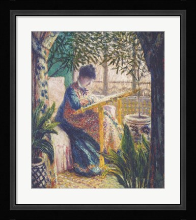 Framed Madame Monet Embroidering, c.1875 Print