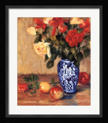 Framed Roses in a Mexican Vase Print