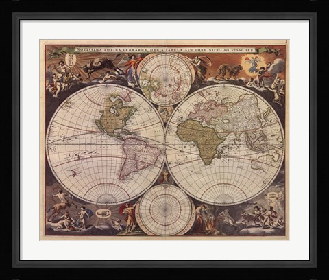 Framed New World Map, 17th Century Print