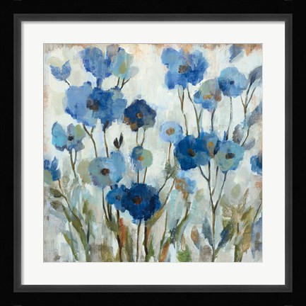 Framed Abstracted Floral in Blue Print