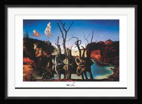 Framed Swans Reflecting Elephants Print