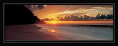 Framed Sunset On Kalalau Beach, Hawaii Print