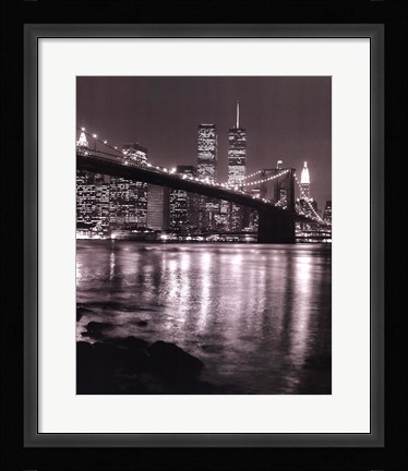 Framed Night View Brooklyn Bridge and Skyline Print