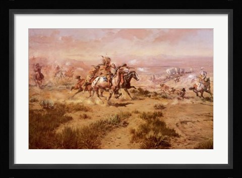 Framed Attack On The Wagon Train Print