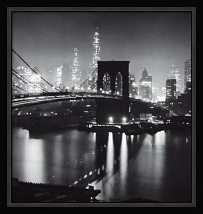 Framed Night View Of The Brooklyn Bridge Print