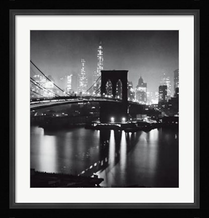 Framed Night View Of The Brooklyn Bridge Print