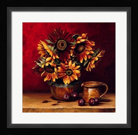Framed Sunflowers With Plums Print