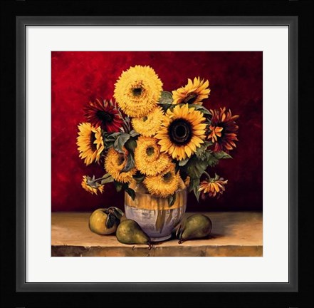 Framed Sunflowers With Pears Print