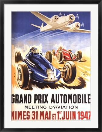 Framed Grand Prix Automobile Nimes Print