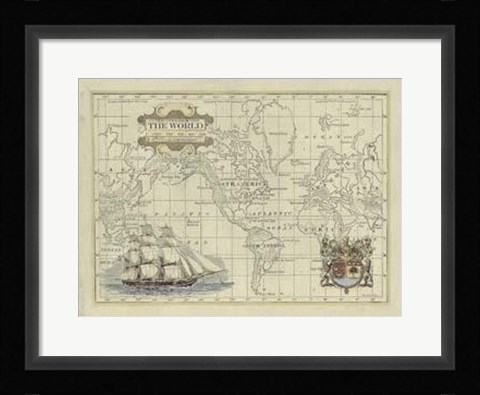 Framed Antique Map Of The World Print