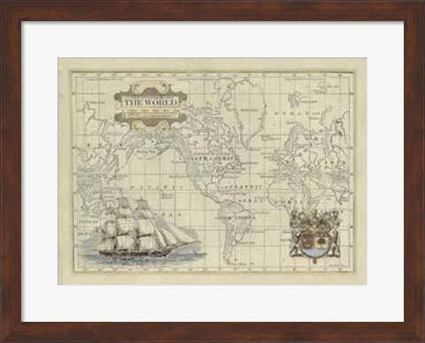 Framed Antique Map Of The World Print