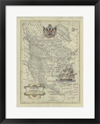 Framed Antique Map Of North America Print