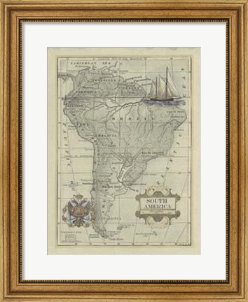 Framed Antique Map Of South America Print