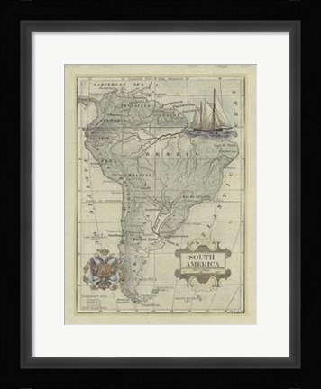 Framed Antique Map Of South America Print