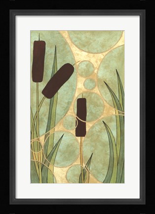 Framed Tranquil Cattails I Print